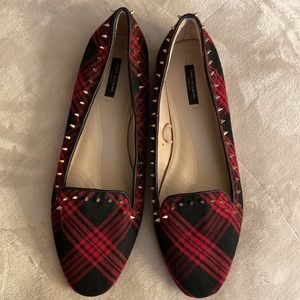 Zara plaid stud loafers shoes gold studded flats size 9